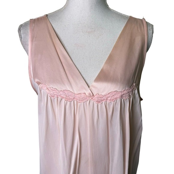 Vtg Vanity Fair Nightgown Pink Long Sleeveless Nylon Size Large a10 - Picture 2 of 5